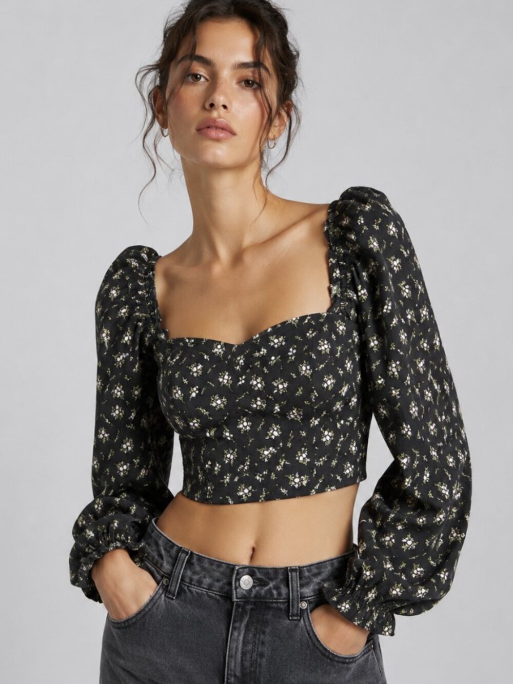 H&M Floral Smocked Crop Top